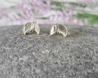 Citrine Stud Earrings, November Birthstone, Citrine Moon Earrings, Minimalist Earrings, Stainless Steel Earrings, Crescent Moon Earrings