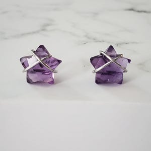 Amethyst Stud Earrings, February Birthstone, Amethyst Star Earrings, Minimalist Earrings, Stainless Steel Earrings, Celestial Earrings