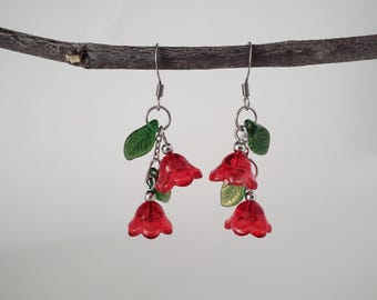 Flower Dangle Earrings, Spring Blossom Earrings, Dainty Fairy Earrings, Bellflower Earrings, Boho Earrings, Bridal Flower Earrings