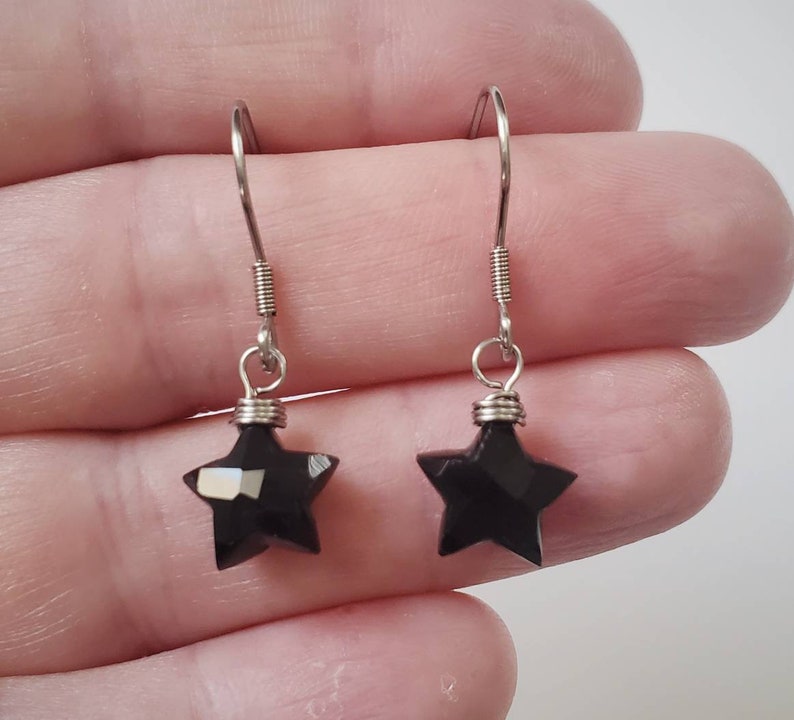 Black Onyx Star Earrings, Black Onyx Earrings, Gold Earrings, Dangle Earrings, Wire Wrapped Jewelry, Star Lover Jewelry, Celestial Earrings image 4