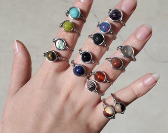 Gemstone Ring, Fidget Ring, Wire Wrapped Ring, Stackable Ring, Boho Ring, Dainty Ring, Stainless Steel Birthstone Ring, Minimalist Jewelry