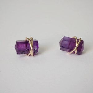 Amethyst Stud Earrings, Amethyst Point Earrings, February Birthstone, Minimalist Earrings, Stainless Steel Earrings, Gold Earrings