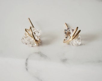 Herkimer Diamond Stud Earrings, Diamond Point Earrings, April Birthstone, Minimalist Earrings, Stainless Steel Earrings, Gold Earrings