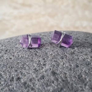 Amethyst Stud Earrings, February Birthstone, Minimalist Earrings, Stainless Steel Earrings, Gold Earrings, Sterling Silver Earrings