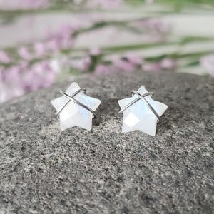 Moonstone Stud Earrings, Moonstone Star Earrings, June Birthstone, Minimalist Earrings, Stainless Steel Earrings, Celestial Earrings