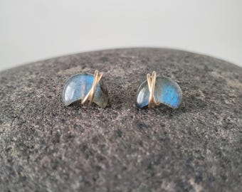 Labradorite Stud Earrings, Crescent Moon Labradorite Earrings, Minimalist Earrings, Stainless Steel Earrings, Gold Earrings, Small Earrings