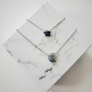 Moon and Star Necklace, Layering Necklace, Labradorite Moon Necklace, Labradorite Star Necklace, Celestial Necklace, Double Layer Necklace