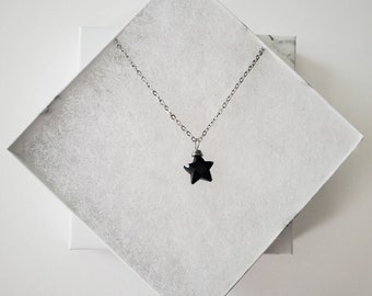 Black Onyx Star Necklace, Star Shaped Necklace, Simple Onyx Necklace, Wire Wrapped Onyx Necklace