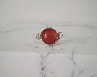Sterling Silver Gemstone Ring, Fidget Ring, Wire Wrapped Ring, Stackable Ring, Boho Ring, Dainty Ring, Birthstone Ring, Minimalist Jewelry