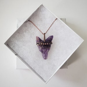 Amethyst Wolf Necklace, February Birthstone Necklace, Wire Wrapped Wolf Necklace, Amethyst Necklace, Copper Necklace