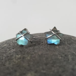 Labradorite Stud Earrings, Labradorite Star Earrings, Minimalist Earrings, Stainless Steel Earrings, Small Earrings, Celestial Earrings