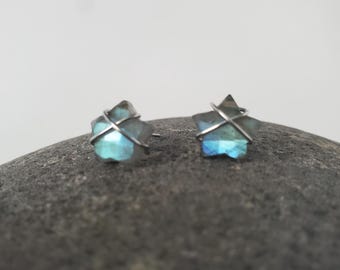 Labradorite Stud Earrings, Labradorite Star Earrings, Minimalist Earrings, Stainless Steel Earrings, Small Earrings, Celestial Earrings