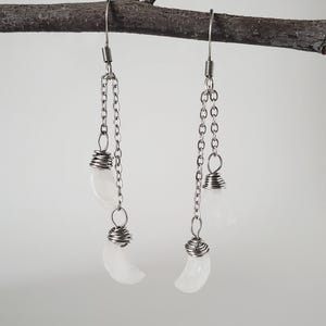 Adjustable Dangle Earrings, Moonstone Earrings, Moonstone Moon Earrings, Moonstone Dangle Earrings, Celestial Earrings