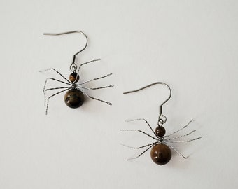 Wire Spider Earrings, Wire Wrapped Spiders, Creepy Earrings, Wire Wrapped Jewelry, Spider Lover Jewelry