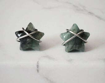 Emerald Stud Earrings, Emerald Star Earrings, May Birthstone, Minimalist Earrings, Stainless Steel Earrings, Celestial Earrings