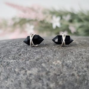 Black Onyx Stud Earrings, Black Onyx Point Earrings, Minimalist Earrings, Stainless Steel Earrings, Dainty Earrings, Sterling Silver