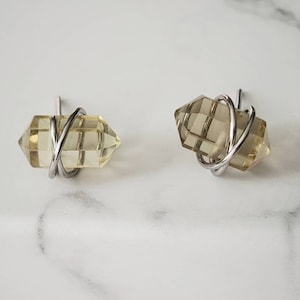 Lemon Quartz Stud Earrings, Quartz Point Earrings, Minimalist Earrings, Stainless Steel Earrings, Small Earrings, Double Terminated Earrings
