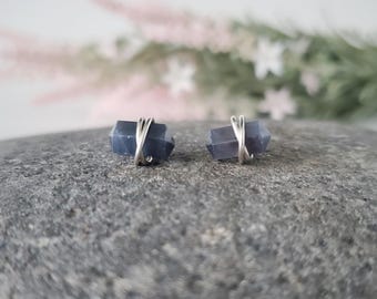 Raw Sapphire Stud Earrings, Sapphire Point Earrings, September Birthstone, Minimalist Earrings, Stainless Steel Earrings, Gold Earrings