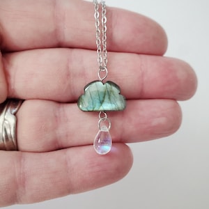 Labradorite Cloud Necklace, Simple Labradorite Necklace, Simple Cloud Necklace, Labradorite Necklace
