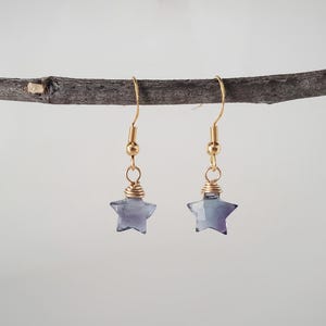 Fluorite Star Earrings, Fluorite Earrings, Gold Star Earrings, Dangle Earrings, Wire Wrapped Jewelry, Star Lover Jewelry, Silver Earrings 14K Gold Filled