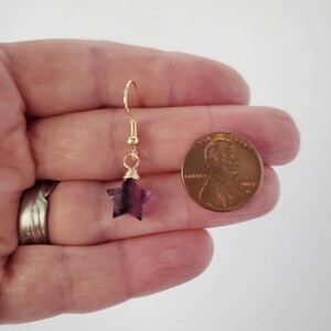 Fluorite Star Earrings, Fluorite Earrings, Gold Star Earrings, Dangle Earrings, Wire Wrapped Jewelry, Star Lover Jewelry, Silver Earrings afbeelding 7
