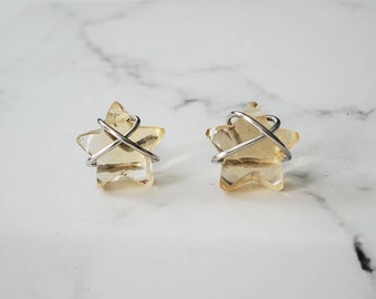 Citrine Stud Earrings, November Birthstone, Citrine Star Earrings, Minimalist Earrings, Stainless Steel Earrings, Celestial Earrings
