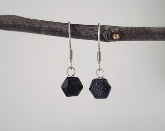 Blue Goldstone Earrings, Faceted Blue Goldstone Earrings, Dainty Earrings, Minimalist Earrings, Dangle Earrings, Leverback Earrings