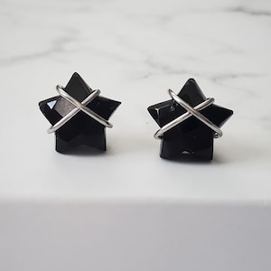 Black Onyx Stud Earrings, Black Onyx Star Earrings, Minimalist Earrings, Stainless Steel Earrings, Celestial Earrings, Small Earrings