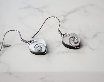 Shell Earrings, Abalone Earrings, Heart Earrings, Wire Wrapped Earrings, Simple Earrings, Minimalist Earrings, Wire Wrapped Jewelry
