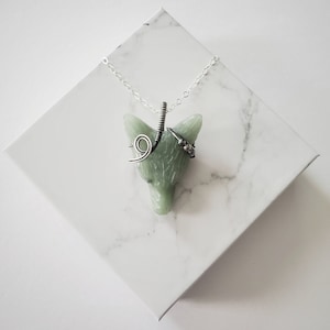 Green Aventurine Wolf Necklace, Wire Wrapped Wolf Necklace, Green Aventurine Necklace, Sterling Silver Necklace, Wolf Lover Necklace