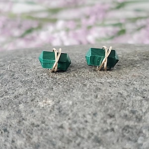 Malachite Stud Earrings, Malachite Point Earrings, Minimalist Earrings, Stainless Steel Earrings, Gold Earrings. Sterling Silver Earrings