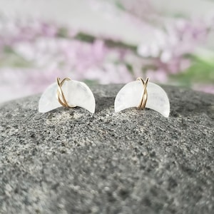 Moonstone Stud Earrings, Crescent Moon Earrings, June Birthstone, Minimalist Earrings, Stainless Steel Earrings, Gold Earrings