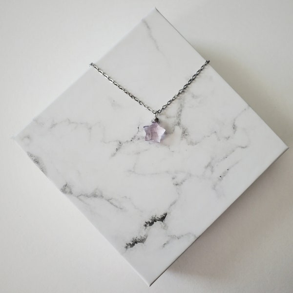 Amethyst Star Necklace, February Birthstone Necklace, Star Shaped Necklace, Simple Amethyst Necklace, Wire Wrapped Amethyst Necklace