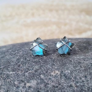 Labradorite Stud Earrings, Labradorite Star Earrings, Minimalist Earrings, Stainless Steel Earrings, Small Earrings, Celestial Earrings