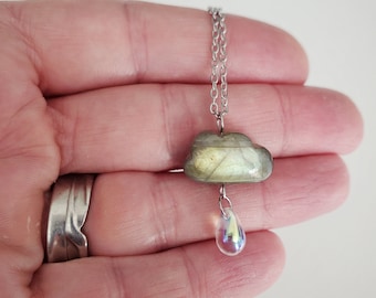 Labradorite Cloud Necklace, Simple Labradorite Necklace, Simple Cloud Necklace, Labradorite Necklace