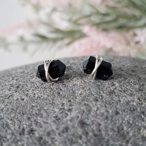 Black Tourmaline Stud Earrings, October Birthstone Earrings, Minimalist Earrings, Stainless Steel Earrings, Gold Earrings, Sterling Silver