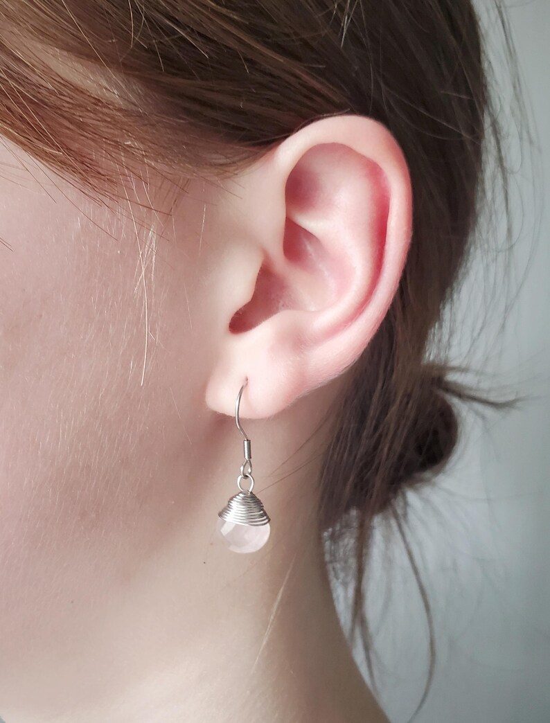 Rose Quartz Earrings, Faceted Rose Quartz Earrings, Dainty Earrings, Minimalist Earrings, Dangle Earrings image 2