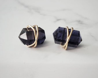 Iolite Stud Earrings, Iolite Point Earrings, Minimalist Earrings, Stainless Steel Earrings, Gold Earrings, Small Earrings, Post Earrings