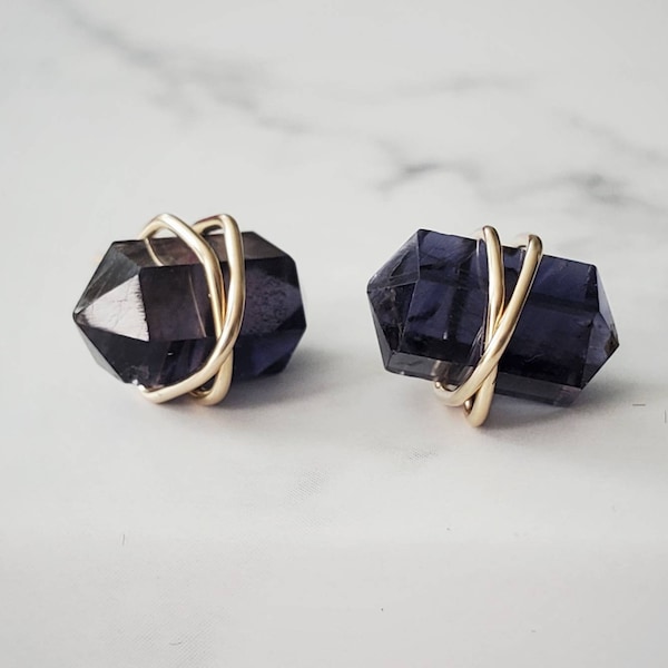 Iolite Stud Earrings, Iolite Point Earrings, Minimalist Earrings, Stainless Steel Earrings, Gold Earrings, Small Earrings, Post Earrings