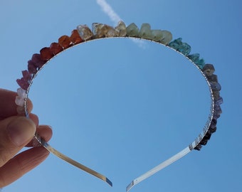 Gemstone Headband, Rainbow Tiara, Crystal Headband, Crystal Crown, Bridal Headband, Festival Tiara, Boho Headband, Crystal Tiara