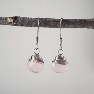 Rose Quartz Earrings, Faceted Rose Quartz Earrings, Dainty Earrings, Minimalist Earrings, Dangle Earrings image 1