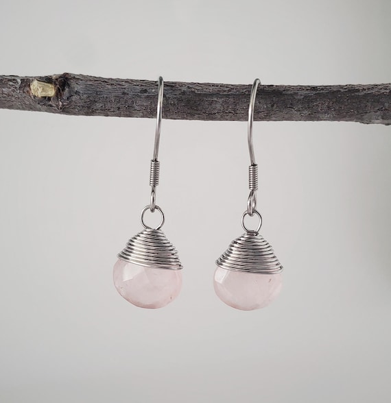 Rose Quartz Earrings, Faceted Rose Quartz Earrings, Dainty Earrings, Minimalist Earrings, Dangle Earrings