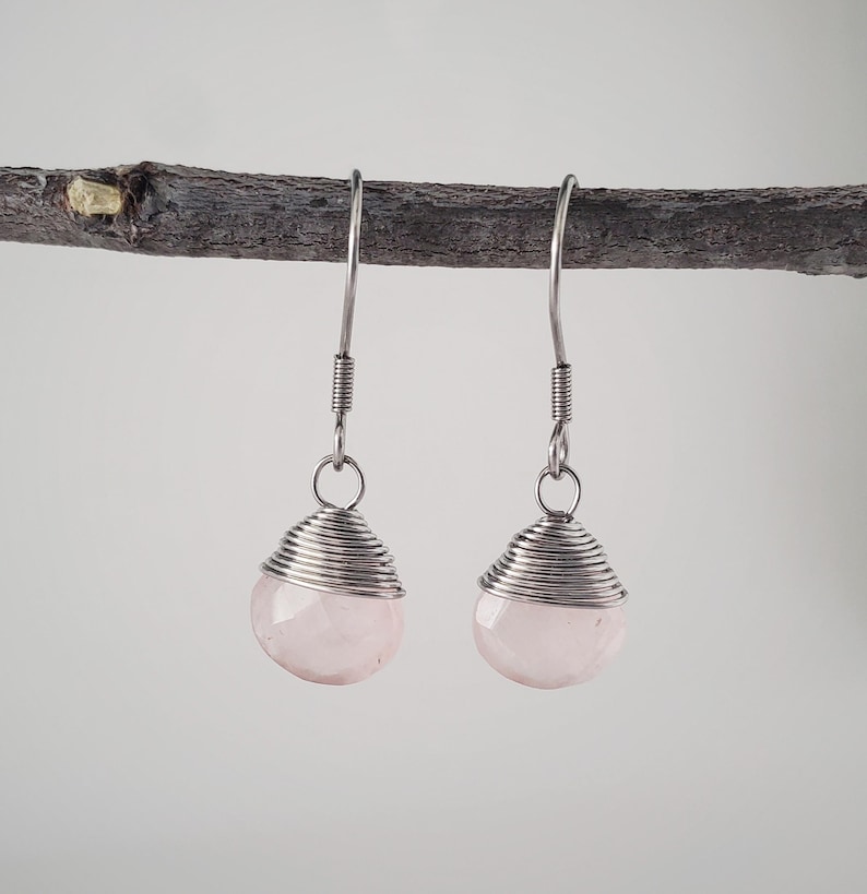 Rose Quartz Earrings, Faceted Rose Quartz Earrings, Dainty Earrings, Minimalist Earrings, Dangle Earrings image 1