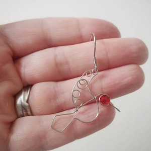 Wire Wrapped Hummingbird Earrings, Hummingbird Jewelry, Silver Hummingbird Earrings, Hummingbird Lover Gift, Stainless Steel Earrings