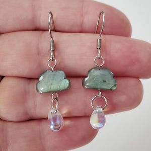 Labradorite Cloud Earrings, Labradorite Earrings, Cloud Earrings, Cloud and Raindrop Earrings, Wire Wrapped Jewelry, Cloud Lover Jewelry