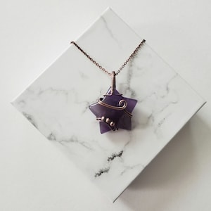 Amethyst Star Necklace, February Birthstone Necklace, Wire Wrapped Star Necklace, Amethyst Necklace, Copper Necklace