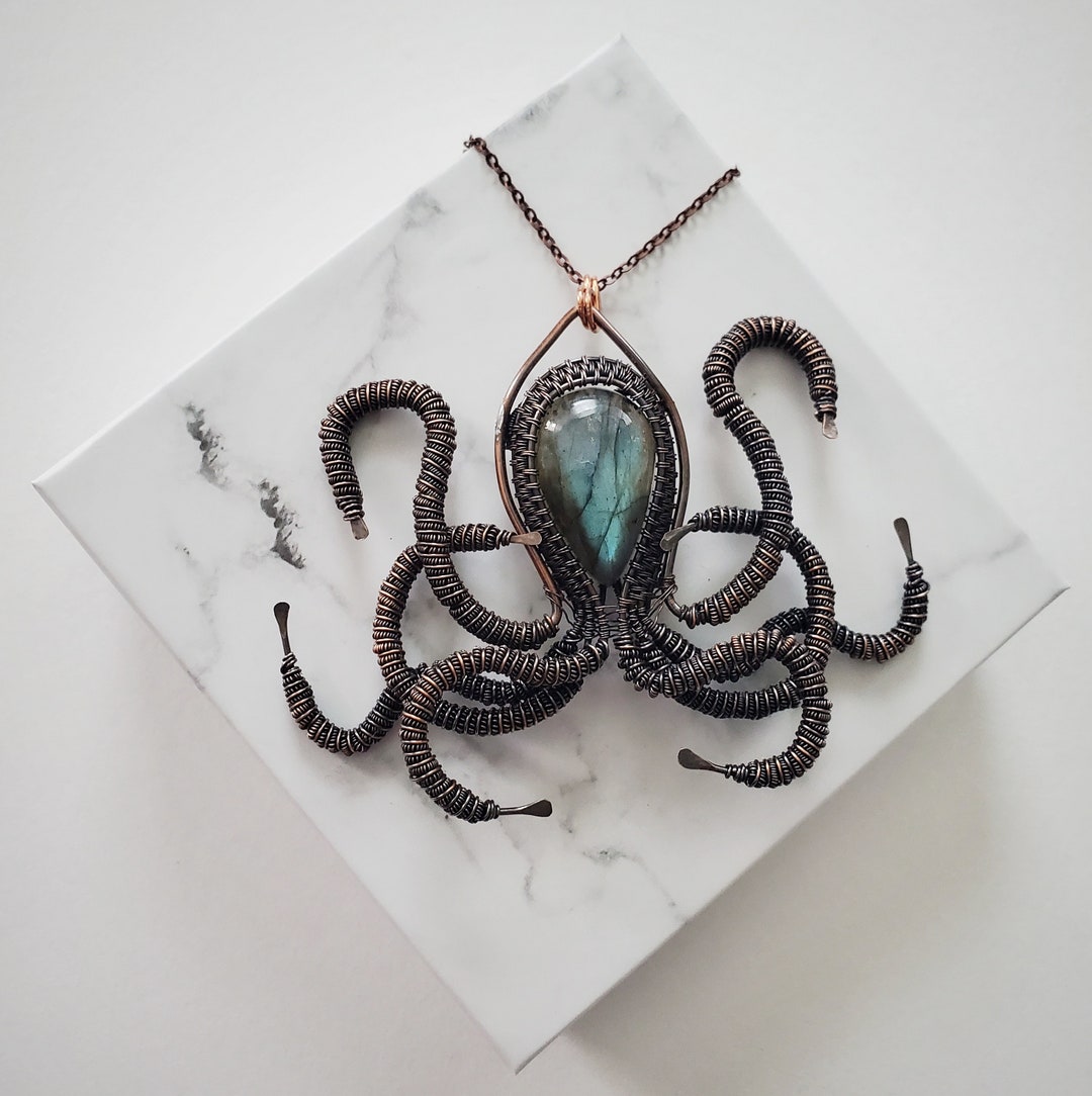 Labradorite Octopus Necklace, Wire Wrapped Octopus, Labradorite ...