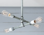 Industrial Chandelier - 4 Bare Bulbs - Galvanized