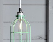 Industrial Lighting - Mint Green Wire Cage Light Pendant