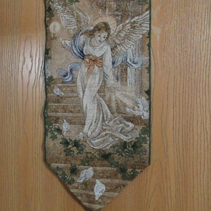 tapestry angel table runner, angel tablerunner, dresser scarf, mantel scarf, angel linen, dresser scarf angel decor, Lena Liu Angel of Light